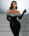 Glamorous Black Mermaid Prom Dress with Elegant Half Sleeves and Halter Neckline