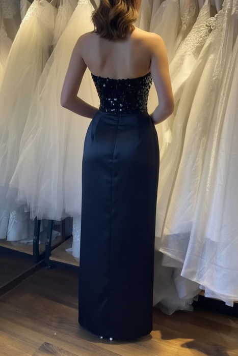 Glamorous Sleeveless Black Prom Dress with Sequins High Slit