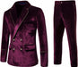 Kemp Glamorous Burgundy Notched Lapel Double Breasted Velvet Prom Suits