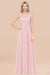 Bridelily Glamorous Chiffon V-Neck Sleeveless Burgundy Bridesmaid Dress with Draped Back