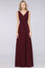 Bridelily Glamorous Chiffon V-Neck Sleeveless Burgundy Bridesmaid Dress with Draped Back