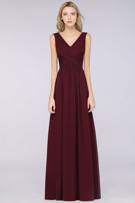 V-neck Bridesmaid Dresses with Ruched Details Burgundy