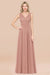 Bridelily Glamorous Chiffon V-Neck Sleeveless Burgundy Bridesmaid Dress with Draped Back
