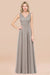 Bridelily Glamorous Chiffon V-Neck Sleeveless Burgundy Bridesmaid Dress with Draped Back