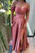 Glamorous Dusty Rose Off-Shoulder Evening Gown with Front Split and Sweetheart Neckline
