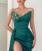 Glamorous Emerald V-Neck Mermaid Long Prom Dress with Slit