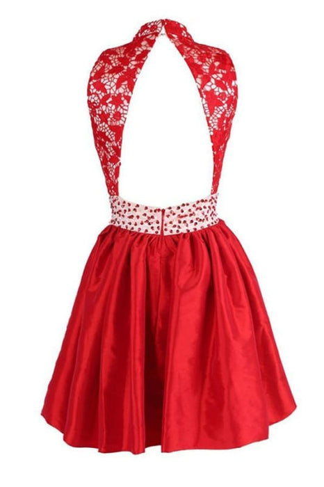 Glamorous High Neck Satin Homecoming/Prom Dresses With Beading - Prom Dresses