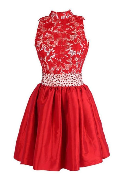 Glamorous High Neck Satin Homecoming/Prom Dresses With Beading - Prom Dresses