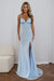 Glamorous Icy Blue Glitter Mermaid Prom Dress with High Slit