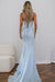 Glamorous Icy Blue Glitter Mermaid Prom Dress with High Slit