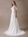 Glamorous Court Train Ivory Bridal Wedding Dress With Beading V-Neck misshow