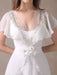 Glamorous Court Train Ivory Bridal Wedding Dress With Beading V-Neck misshow