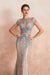 Glamorous Jewel Neck Short Sleeve Mermaid Prom Dress with Beadings
