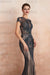 Glamorous Jewel Neck Short Sleeve Mermaid Prom Dress with Beadings