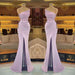 Glamorous Light Purple Mermaid Prom Dress with Sparkling Sequins and Thigh-High Slit