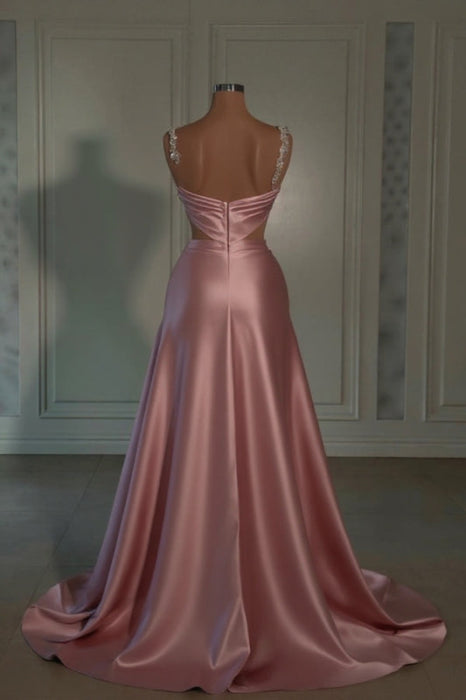 Glamorous Pink Prom Dress Sweetheart Spaghetti Strap with High Slit Trail - Prom Dresses