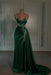 green prom dress sweetheart spaghetti straps with high slit