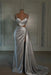 silver prom dress sweetheart spaghetti straps with high slit