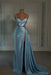 sky blue prom dress sweetheart spaghetti straps with high slit