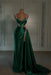 emerald prom dress sweetheart spaghetti straps with high slit