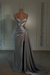 grey Prom Dress: Sweetheart Spaghetti Strap with High Slit Trail Glamorous