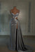grey Prom Dress: Sweetheart Spaghetti Strap with High Slit Trail Glamorous