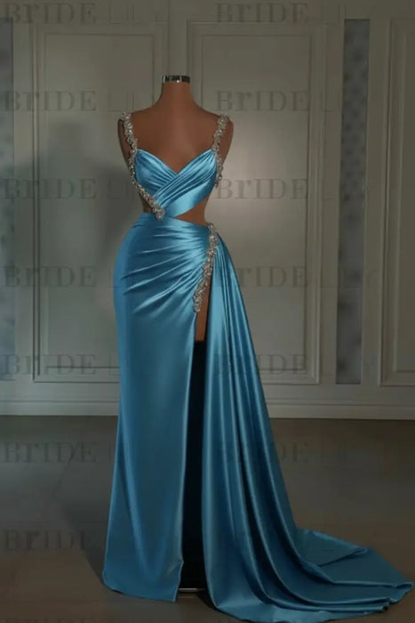 Pool prom dress sweetheart spaghetti straps with high slit