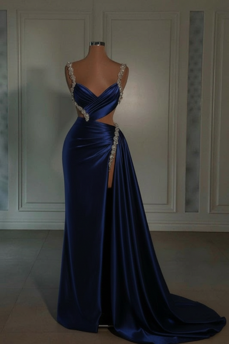 prom dress sweetheart spaghetti straps with high slit