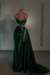 dark green prom dress sweetheart spaghetti straps with high slit