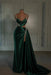 dark green prom dress sweetheart spaghetti straps with high slit