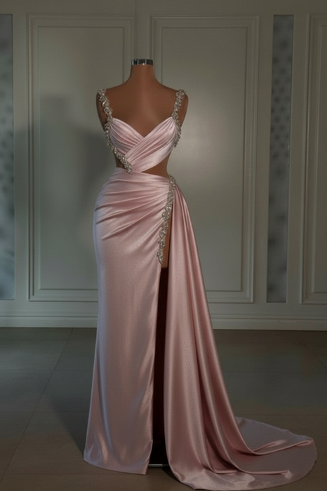 Prom Dress: Sweetheart Spaghetti Strap with High Slit Trail - Glamorous