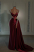 burgundy prom dress sweetheart spaghetti straps with high slit