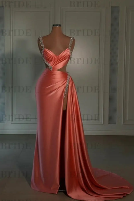 prom dress sweetheart spaghetti straps with high slit