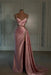 candy pink prom dress sweetheart spaghetti straps with high slit