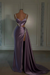 grape prom dress sweetheart spaghetti straps with high slit