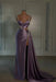 grape prom dress sweetheart spaghetti straps with high slit