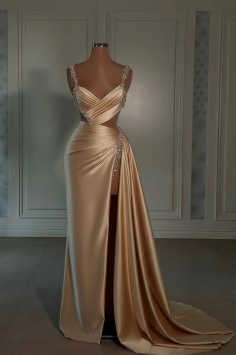 Prom Dress: Sweetheart Spaghetti Strap with High Slit Trail - Glamorous