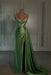 sage prom dress sweetheart spaghetti straps with high slit