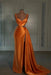 orange prom dress sweetheart spaghetti straps with high slit