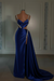 royal blue prom dress sweetheart spaghetti straps with high slit