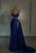 royal blue prom dress sweetheart spaghetti straps with high slit