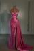 hot pink prom dress sweetheart spaghetti straps with high slit