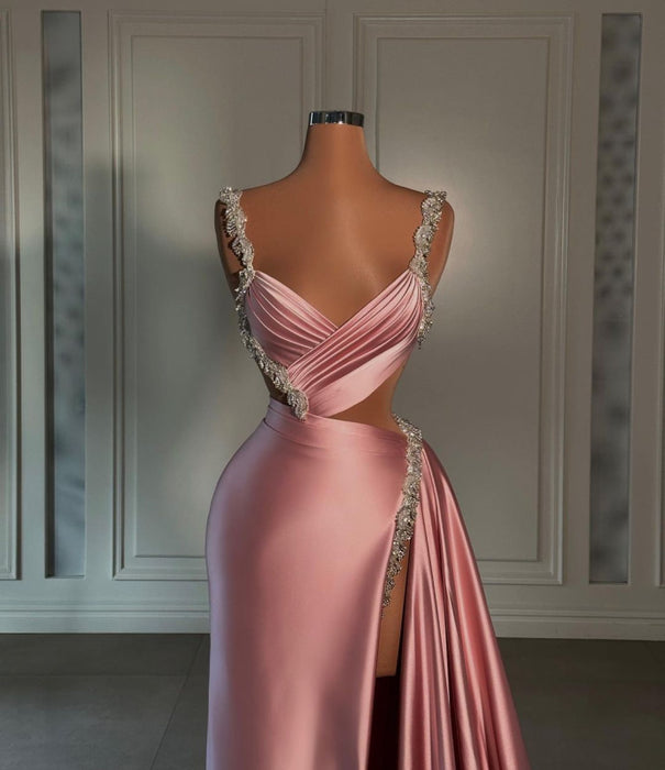 Glamorous Pink Sweetheart Spaghetti Strap Prom Dress with High Slit Tr Bridelily Glamorous Pink Sweetheart Spaghetti Strap Prom Dress with High Slit Tr Bridelily