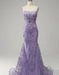 Glamorous Purple Applique Spaghetti Strap Mermaid Prom Dress