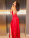 Glamorous Red Spaghetti Strap Prom Gown with Daring Leg Split