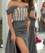 Glamorous Rhinestone Embellished Sleeveless Strapless Prom Gown with Dramatic Side Slit Trail