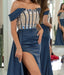 Glamorous Rhinestone Embellished Sleeveless Strapless Prom Gown with Dramatic Side Slit Trail