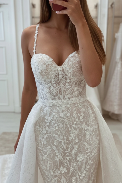 Glamorous Tulle Lace Mermaid Wedding Dress with Detachable Train - wedding dresses