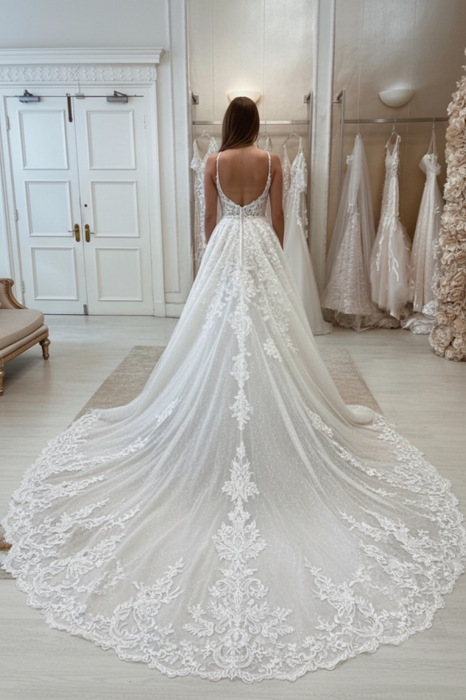 Glamorous Tulle Lace Mermaid Wedding Dress with Detachable Train - wedding dresses