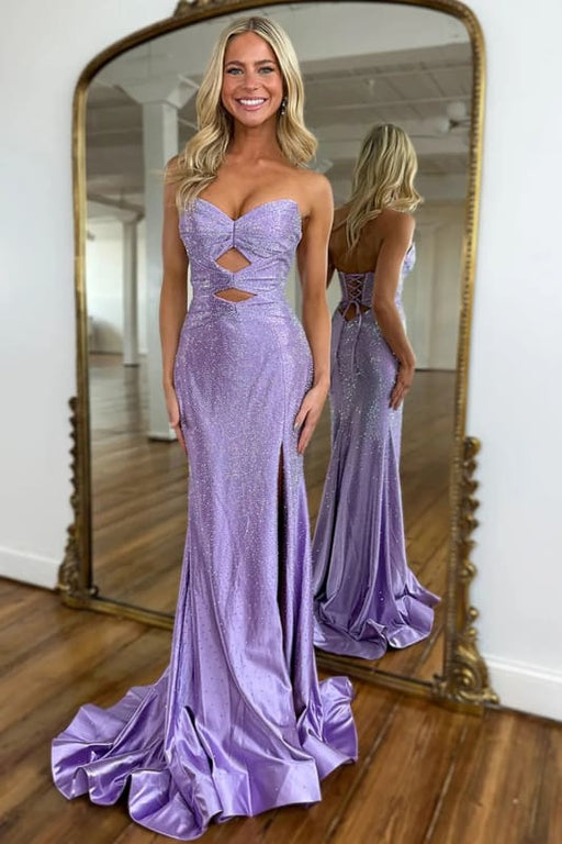 Glitter Diamonds Sweetheart Lace up Split Front Mermaid Prom Dresses